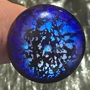 Murano, Italy, Glassblown by Artist, Blue, Adjustable-Size Ring with Black Specs